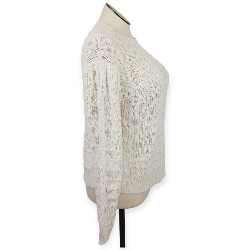 Something Navy SZ XL Cream Cotton Linen Blend Bobble & Cable Knit Chunky Sweater - Picture 5 of 8